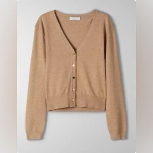 BABATON Parasol Tan V-Neck Button-Up Cardigan Sweater